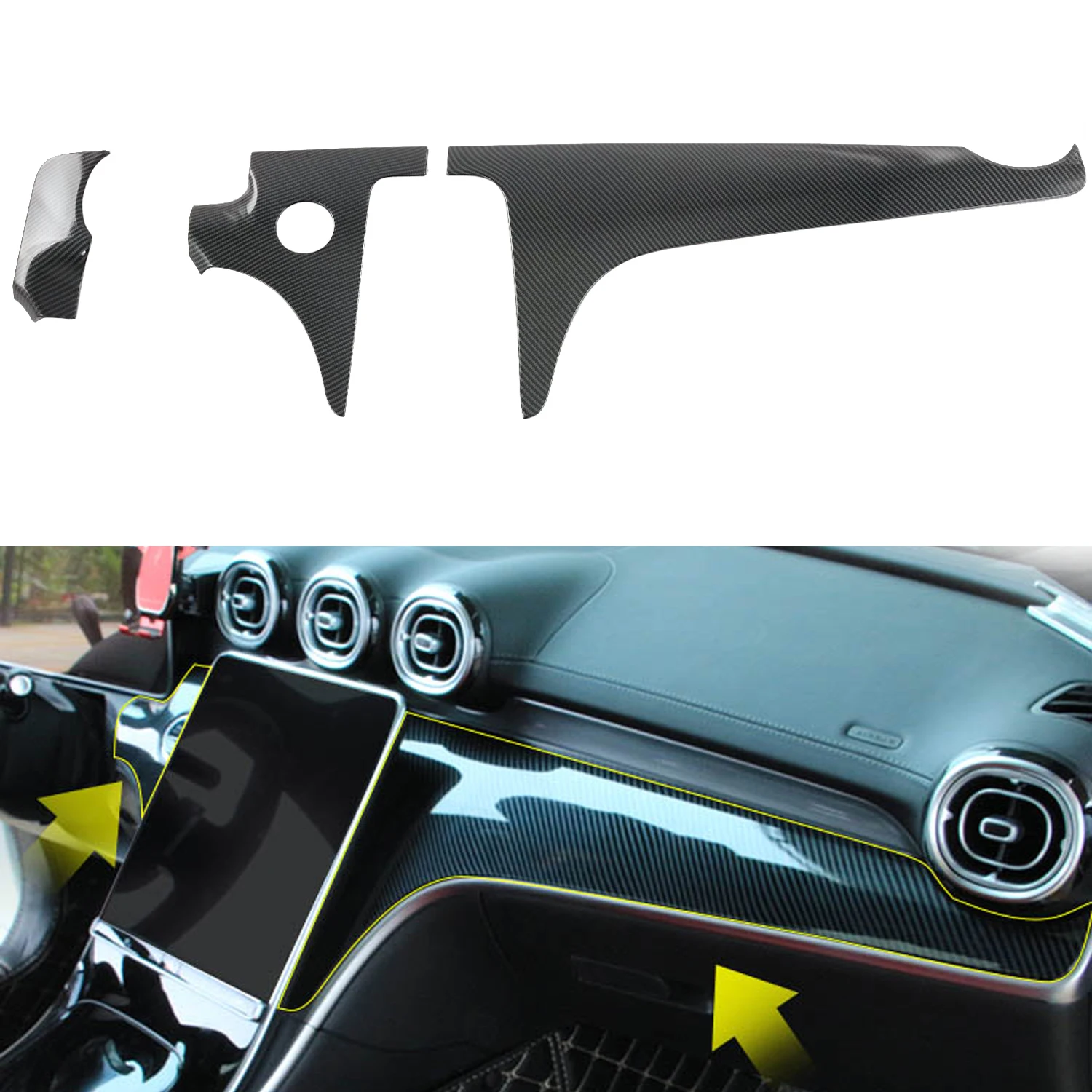 Für Mercedes W206 2022-2023 Armaturenbrett Blende Grau 4-teilig Zubehör - Produktbild 1